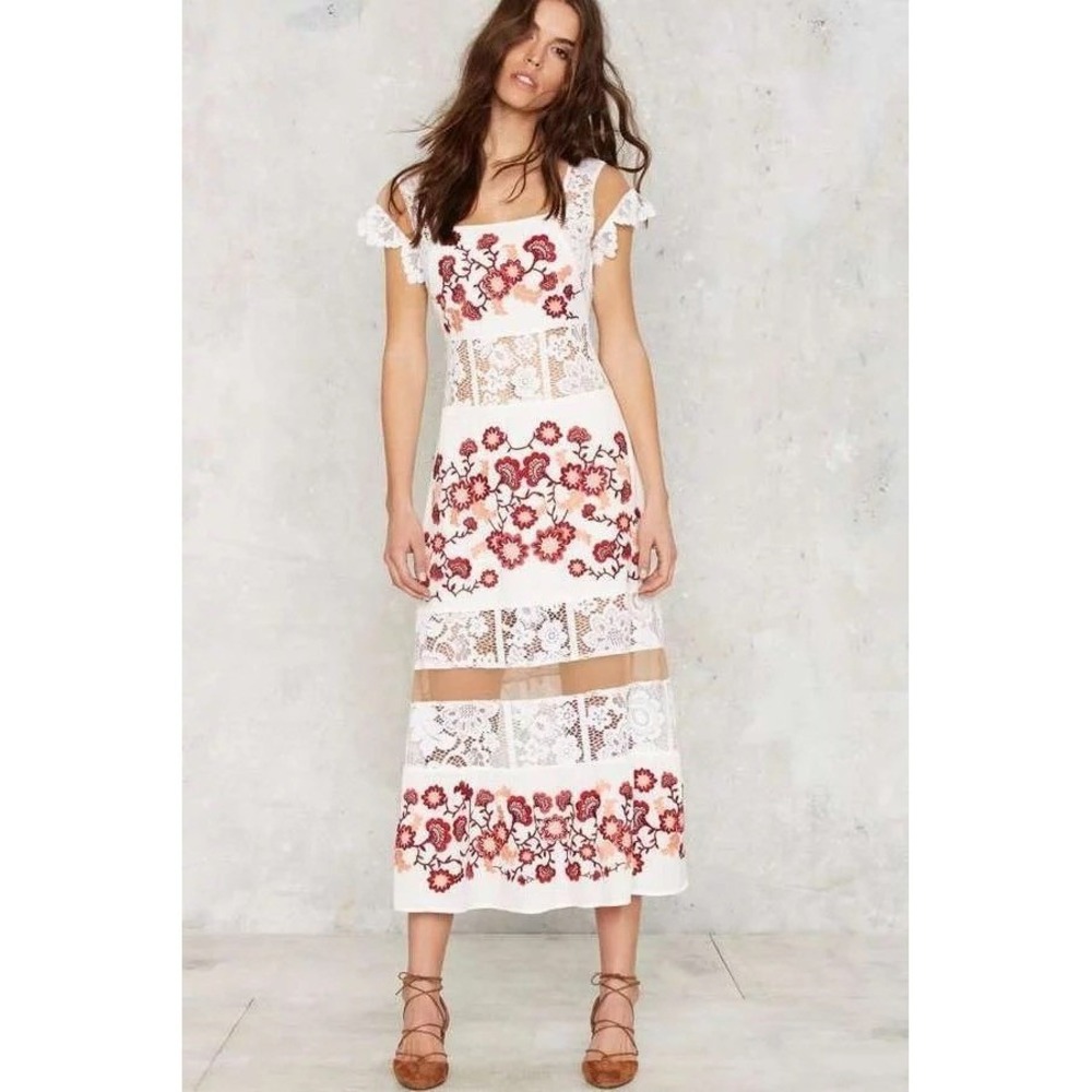 FOR LOVE & LEMONS | Cecelia Maxi Dress Women XS White Embroidered Lace Floral